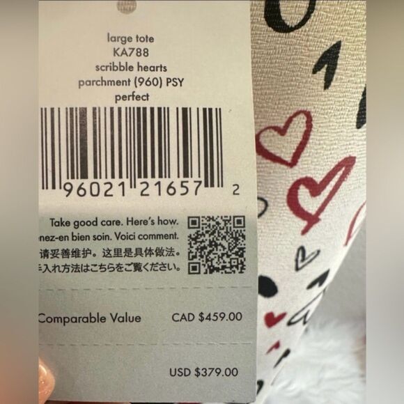 Kate Spade Scribble Hearts Parchment Large Tote NWT *** - Picture 8 of 8